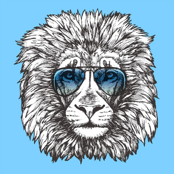 Stylish Drawing Lion Face Eyeglasses Vector Illustration — Stock Vector