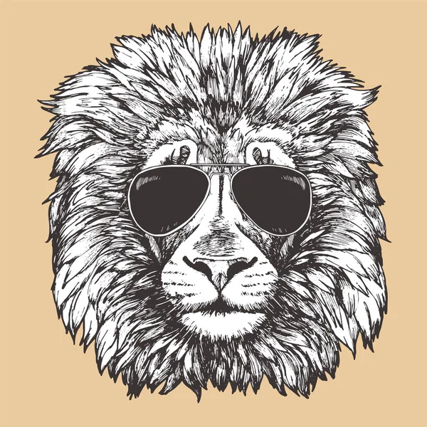 Stilvolle Zeichnung Des Löwengesichts Der Brille Vektorillustration — Stockvektor