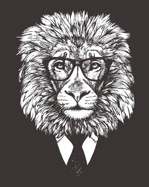 Ручной Карандашный Рисунок Антропоморфного Льва Изолированного Белом — стоковый вектор
