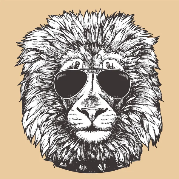 Dibujo Elegante Cara León Gafas Ilustración Vectorial — Vector de stock