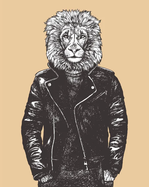 Ручной Карандашный Рисунок Антропоморфного Льва Изолированного Белом — стоковый вектор