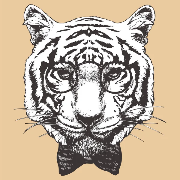 Стильный Рисунок Лица Тигра Очках Векторная Иллюстрация — стоковый вектор