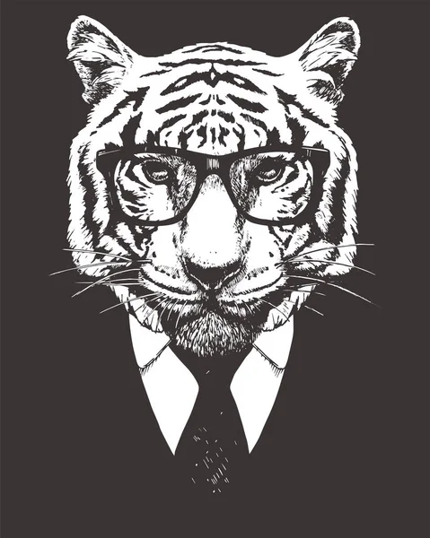 Dessin Élégant Visage Tigre Dans Des Lunettes Illustration Vectorielle — Image vectorielle