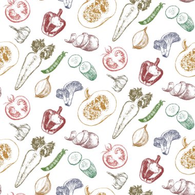 sebze ve meyve, vektör illüstrasyon ile şık elle çizilmiş dikişsiz desen