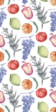 sebze ve meyve, vektör illüstrasyon ile şık elle çizilmiş dikişsiz desen