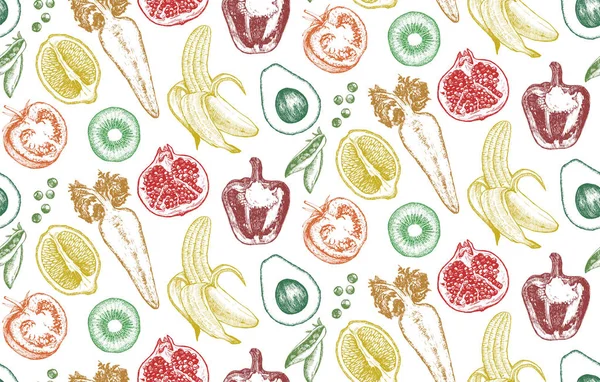 Élégant Motif Sans Couture Dessiné Main Avec Des Légumes Des — Image vectorielle