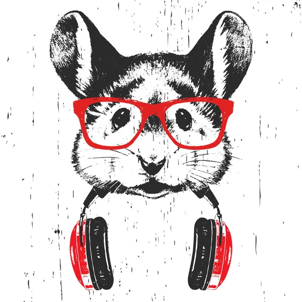 Illustration Dessinée Main Souris Dans Des Lunettes Rouges Avec Casque — Photo