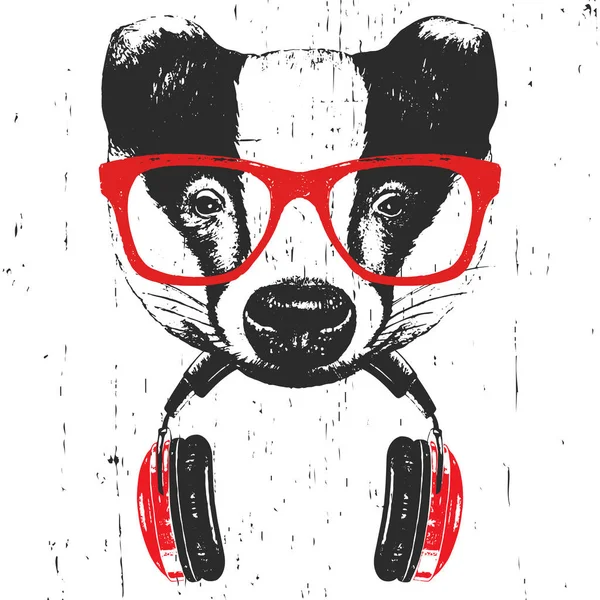 Illustration Dessinée Main Blaireau Lunettes Rouges Avec Casque Isolé Sur — Photo