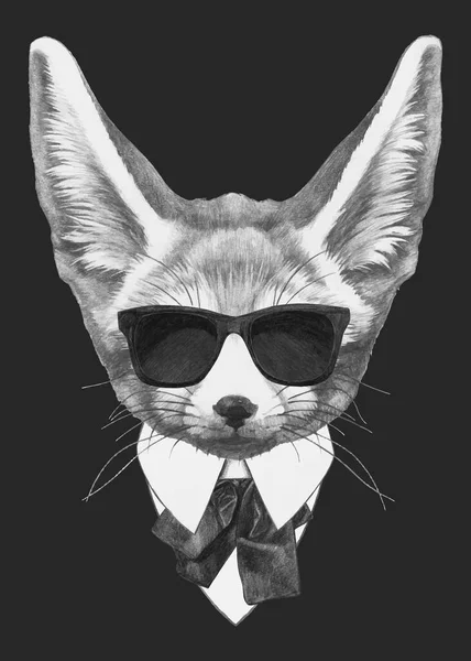 Portrait Croquis Animal Dans Des Lunettes Soleil Hipster Noeud Papillon — Image vectorielle