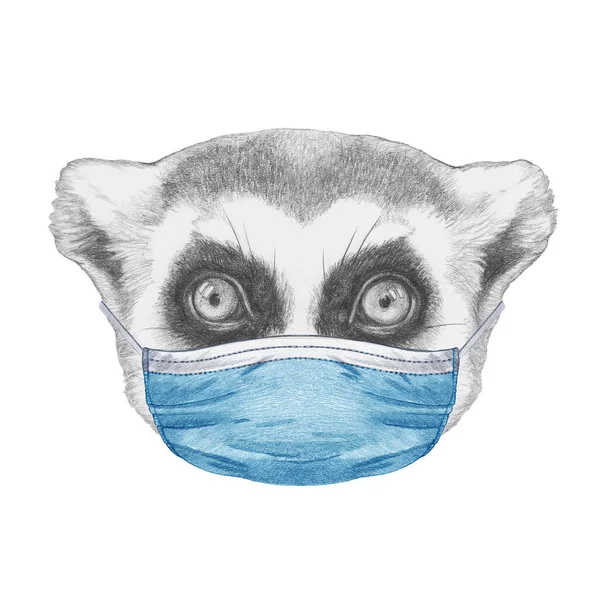 Portrait Lemur Mask Hand Drawn Illustration — Stock Photo, Image