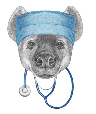 Sırtlan 'ın steteskoplu portresi, elle çizilmiş.