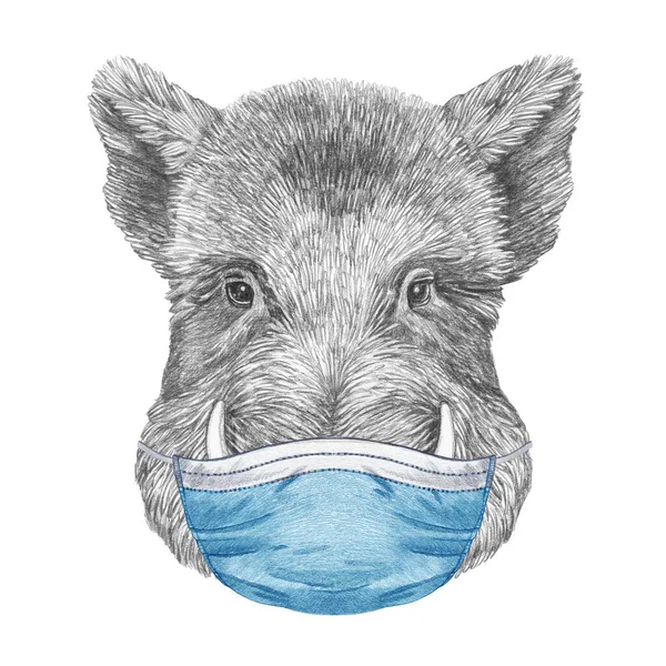 Portrait Boar Mask Hand Drawn Illustration — Stock Photo, Image