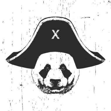 Korsan şapkalı Panda portresi. Vektör.