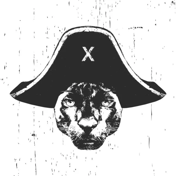 海賊の帽子をかぶったパンサーの肖像 ベクトル — ストックベクタ