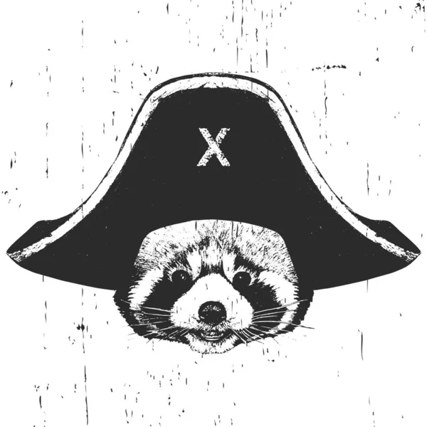 海賊の帽子をかぶった赤いパンダの肖像 ベクトル — ストックベクタ