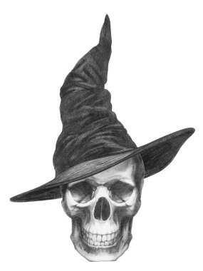 Korkunç kafatasının şirin el çizimi çizimi.