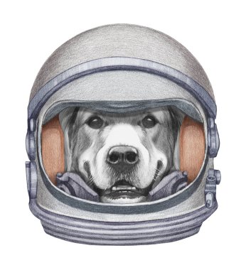 Uzay elbisesi içindeki köpeğin el çizimi hoş bir tasviri.