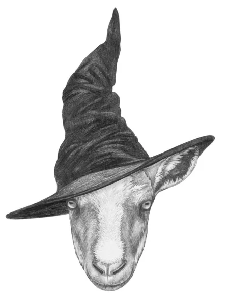 Cute Hand Drawn Illustration Goat Wizard Hat — Stock Photo, Image