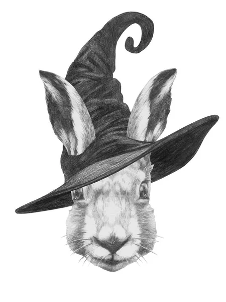 Симпатичная Ручная Иллюстрация Кролика Шляпе Волшебника — стоковое фото