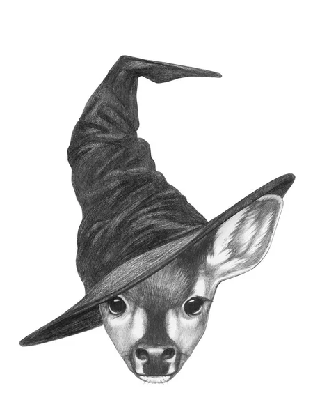 Cute Hand Drawn Illustration Deer Wizard Hat — Stock Photo, Image