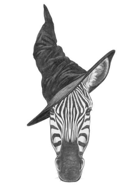 Bonita Ilustração Desenhada Mão Zebra Chapéu Feiticeiro — Fotografia de Stock