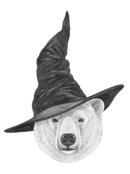 Bonita Ilustração Desenhada Mão Urso Chapéu Feiticeiro — Fotografia de Stock