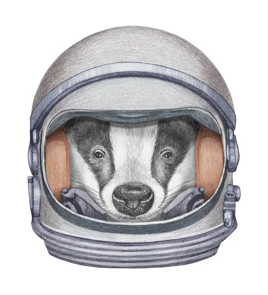 Cute Hand Drawn Illustration Skunk Spacesuit — Stock Photo, Image