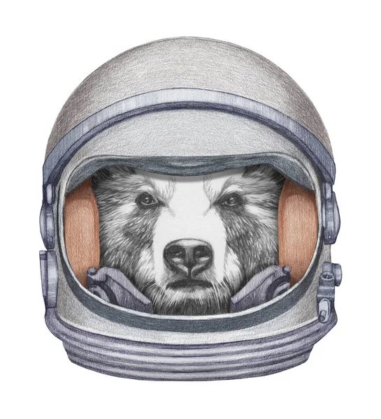 Cute Ręcznie Rysowane Ilustracji Niedźwiedzia Skafandrze Kosmicznym — Zdjęcie stockowe