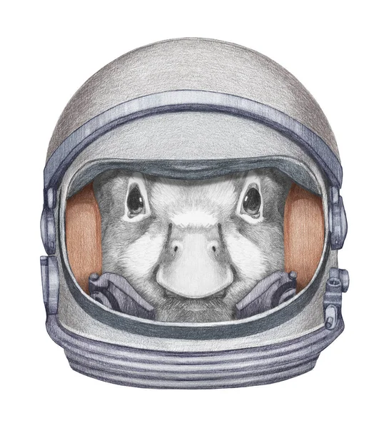 Cute Ręcznie Rysowane Ilustracji Gosling Skafandrze Kosmicznym — Zdjęcie stockowe