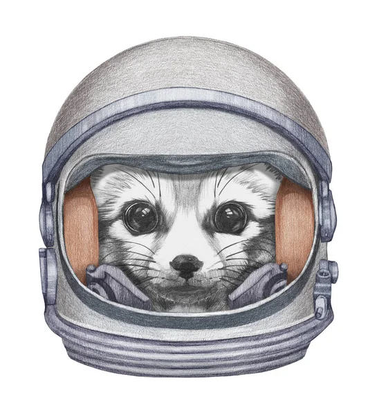 Cute Hand Drawn Illustration Weasel Spacesuit — Stock Photo, Image