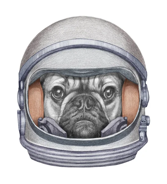 Linda Ilustración Dibujada Mano Perro Traje Espacial — Foto de Stock