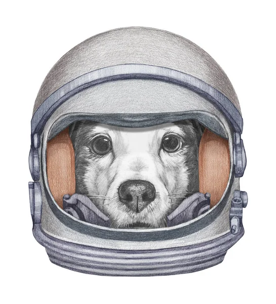 Linda Ilustración Dibujada Mano Perro Traje Espacial — Foto de Stock