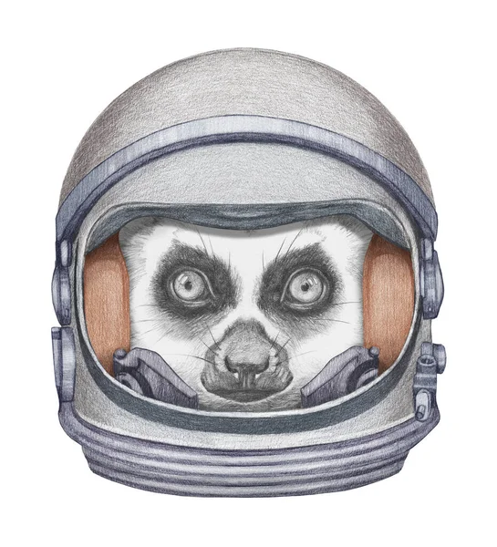 Cute Hand Drawn Illustration Lemur Spacesuit — Stock Photo, Image