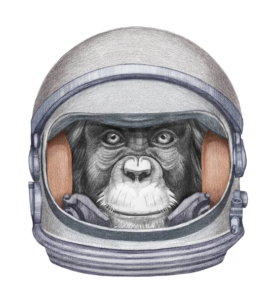 Ilustração Desenhada Mão Bonito Macaco Traje Espacial — Fotografia de Stock