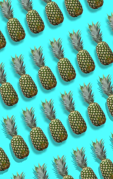 Fresh Pineapples Torquise Colorfurful Background Creative Image Modern Designers Collage — Stock Photo, Image