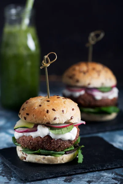 Use Spices Herbs Make Delicious Vegetarian Burgers Lunch Dinner Close — Stock Photo, Image