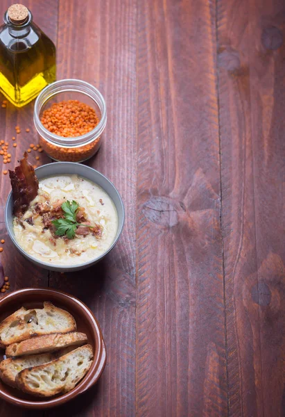 Linzensoep Mogelijk Vegetarisch Met Vlees Het Mooie Warme Soep Voor — Stockfoto