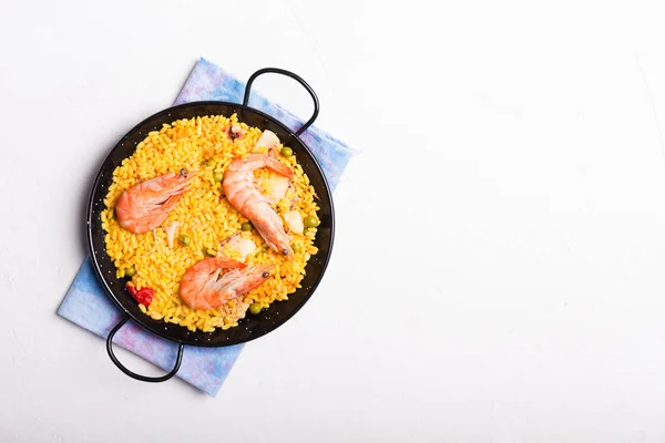 Plat National Espagnol Riz Valencien Paella Teinté Safran Préparés Avec — Photo