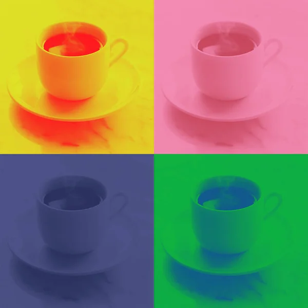 Collage alimentare colorato con tazza di caffè espresso o americano — Foto Stock