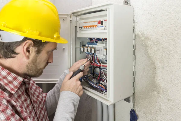 Electrician Work Electrical Panel Stock Photo
