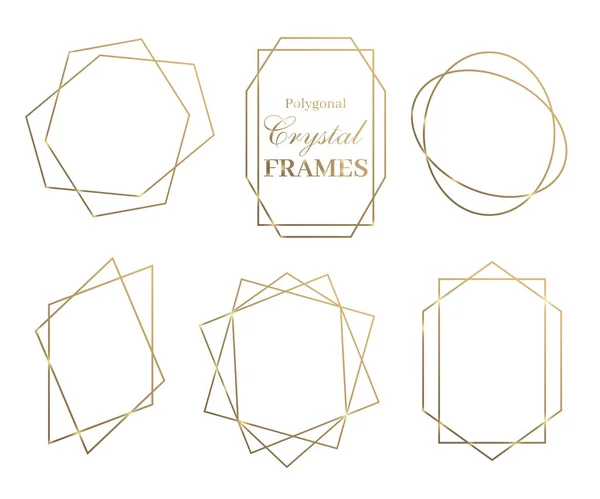 Satz Von Kristall Glänzende Geometrie Goldene Rahmen Isoliert Auf Weißem — Stockvektor