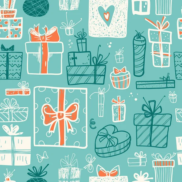 Legrační Doodle Dárkové Krabice Vánoční Ikony Kolekce Ruční Dětský Nakreslené — Stockový vektor