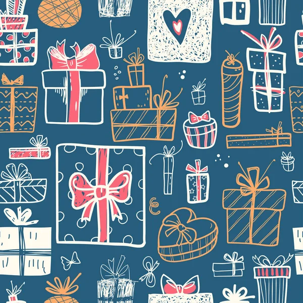 Legrační Doodle Dárkové Krabice Vánoční Ikony Kolekce Ruční Dětský Nakreslené — Stockový vektor