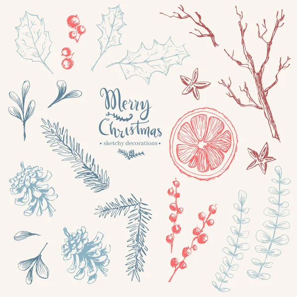 Conjunto Elementos Herbales Naturales Navidad — Archivo Imágenes Vectoriales