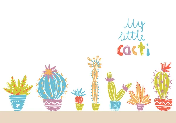 Cactus Dessinés Main Succulents Exotiques Lumineux Dans Style Scandinave — Image vectorielle