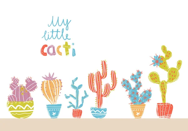 Cactus Dessinés Main Succulents Exotiques Lumineux Dans Style Scandinave — Image vectorielle