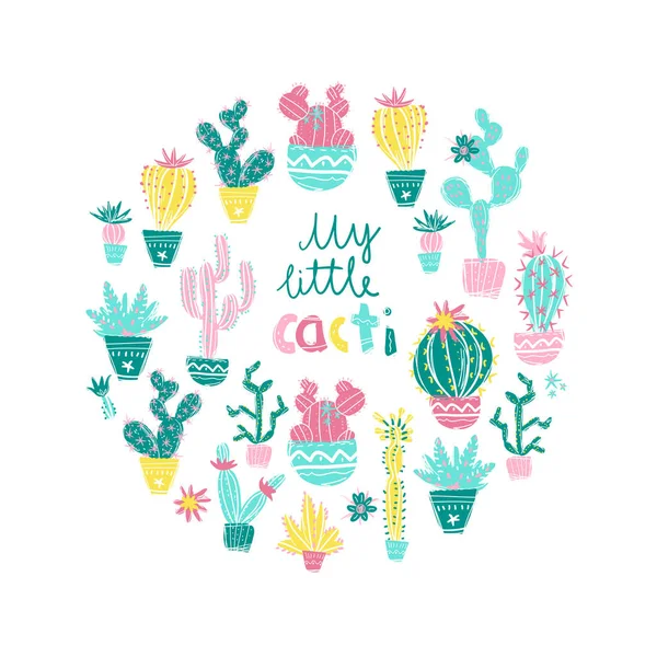 Cactus Dessinés Main Succulents Exotiques Lumineux Dans Style Scandinave — Image vectorielle