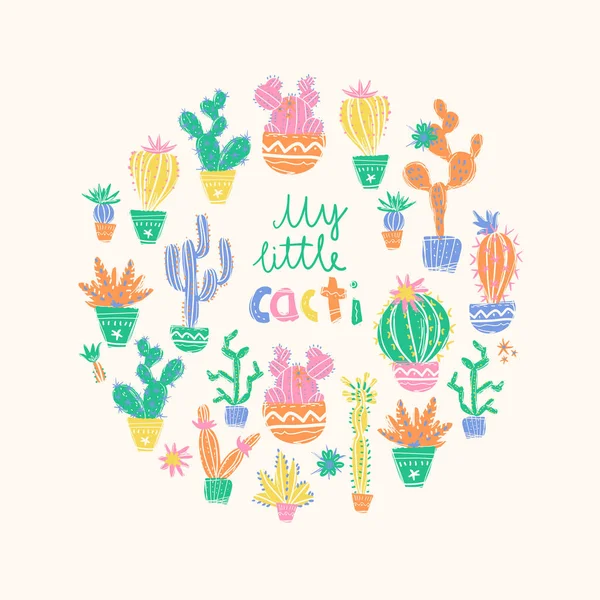 Cactus Dessinés Main Succulents Exotiques Lumineux Dans Style Scandinave — Image vectorielle