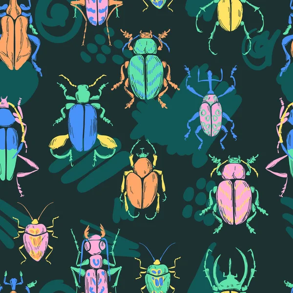 Patrón Sin Costuras Con Grandes Insectos Tropicales Decorativos — Archivo Imágenes Vectoriales