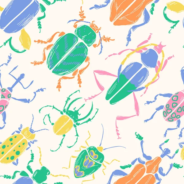 Nahtloses Muster Mit Großen Dekorativen Tropischen Käfern — Stockvektor